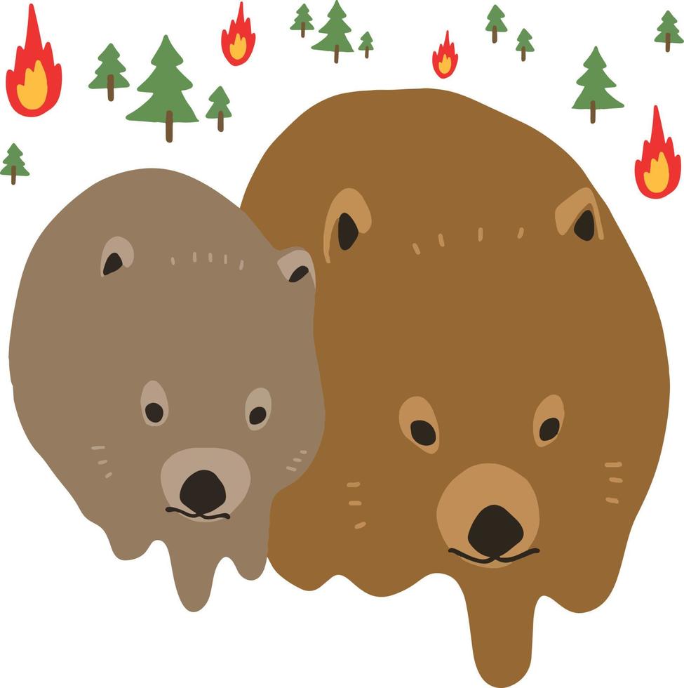 Wombats family are losing their home in the forest fire vector