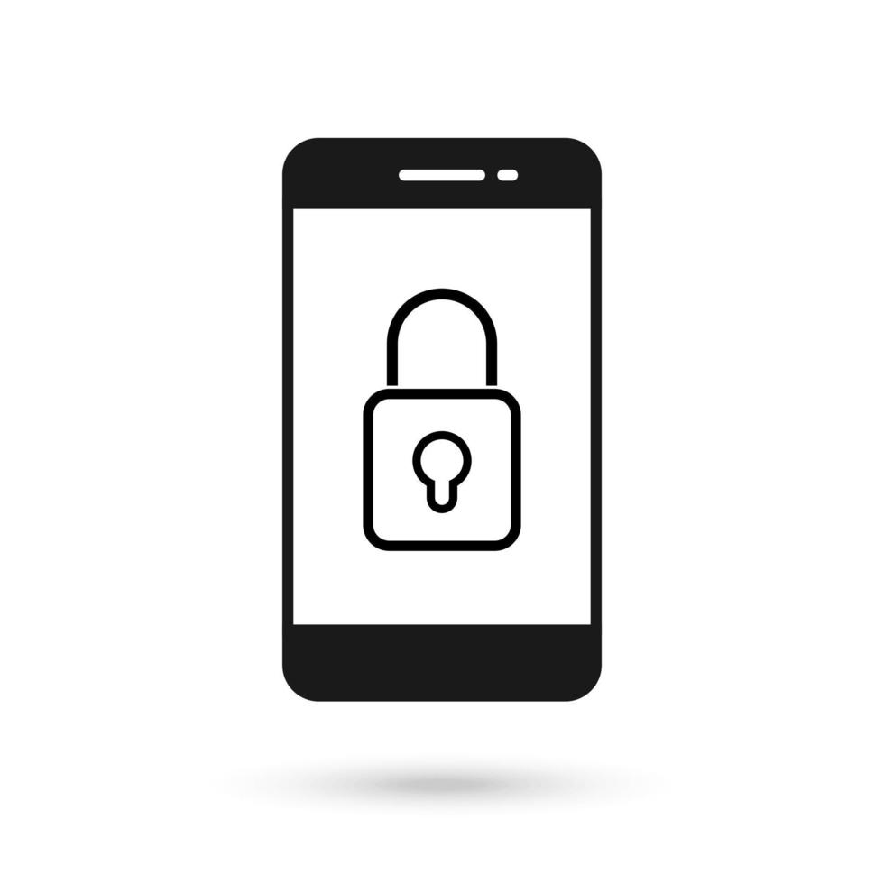 Mobile phone flat design with lock padlock icon. vector