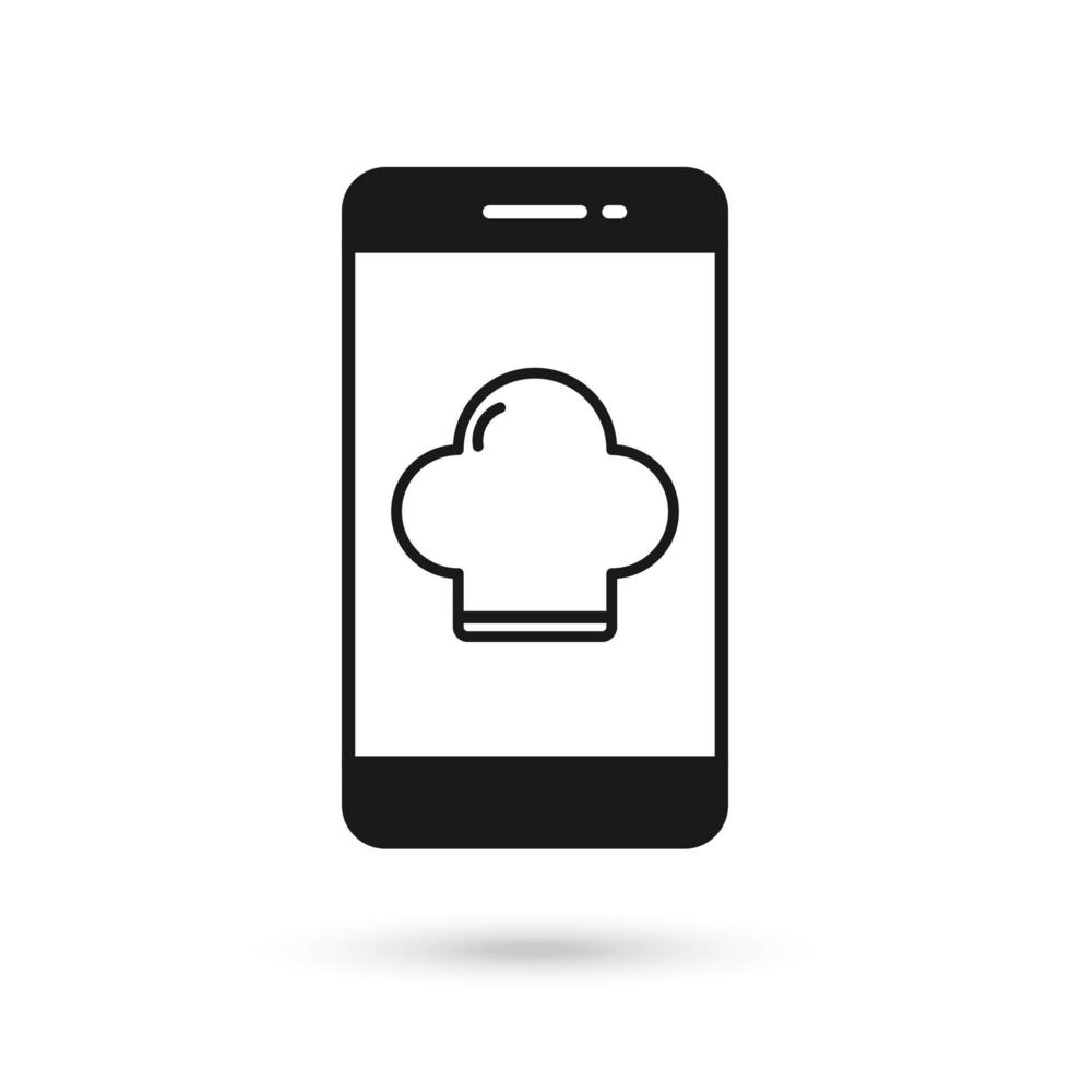 Mobile phone flat design with chefs hat icon. vector