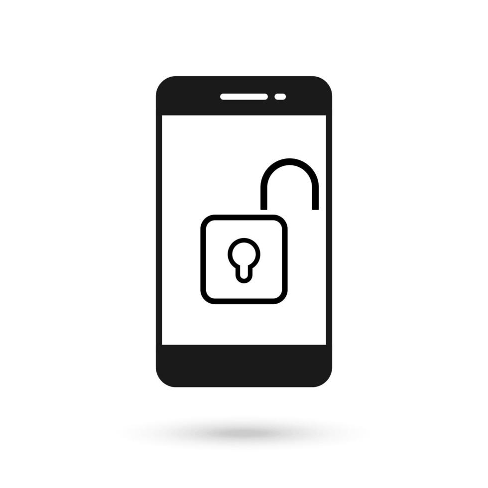 Mobile phone flat design with unlock padlock icon. vector