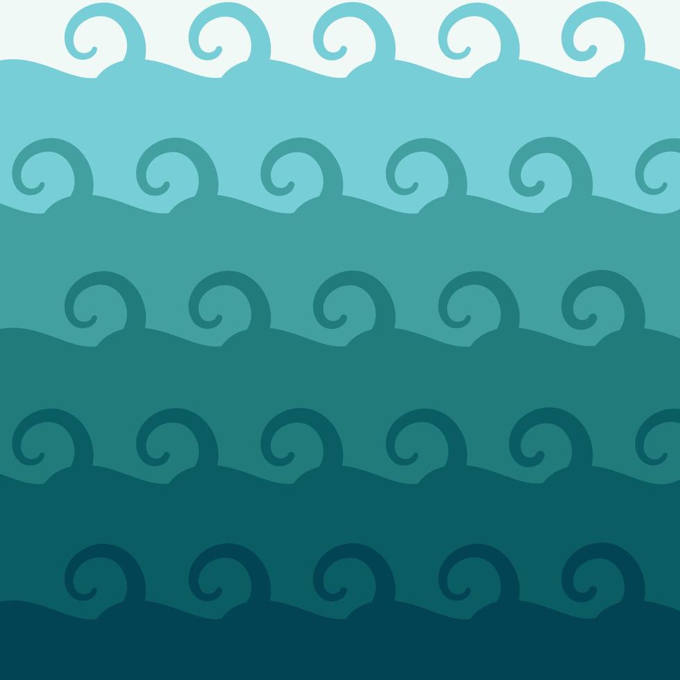 Ocean or sea waves pattern in matching colors going from a light blue to dark, like water getting deeper. Blue gradient from light to dark. Ocean, sea, depth vector