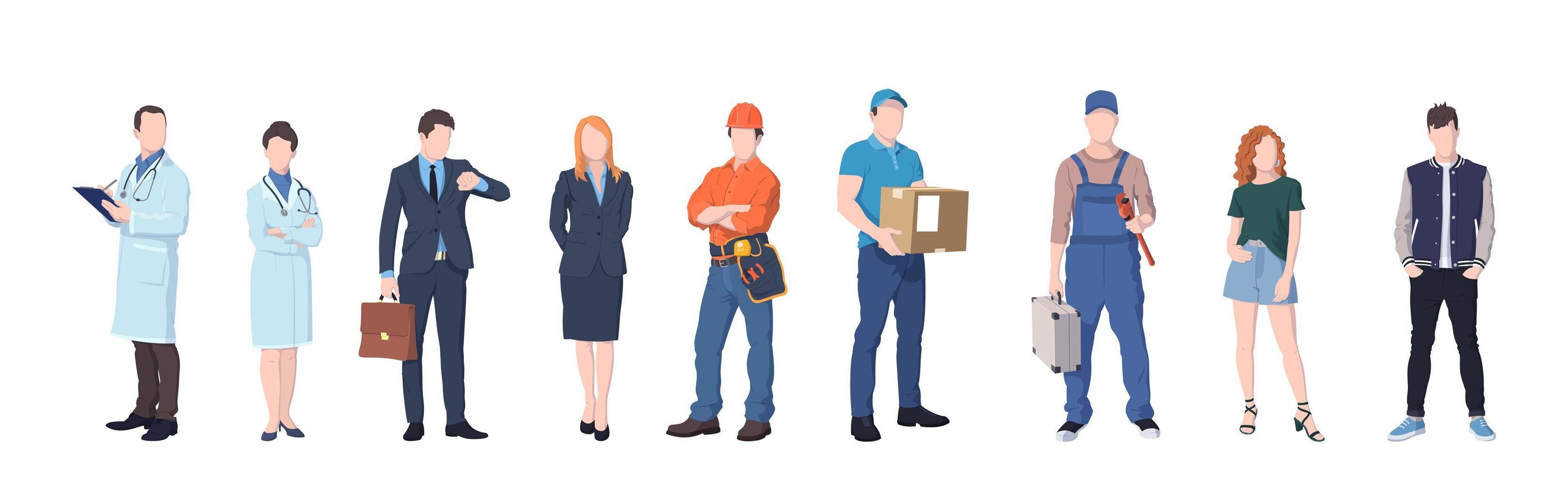 Set of 9 pcs people of different professions on a white background - Vector