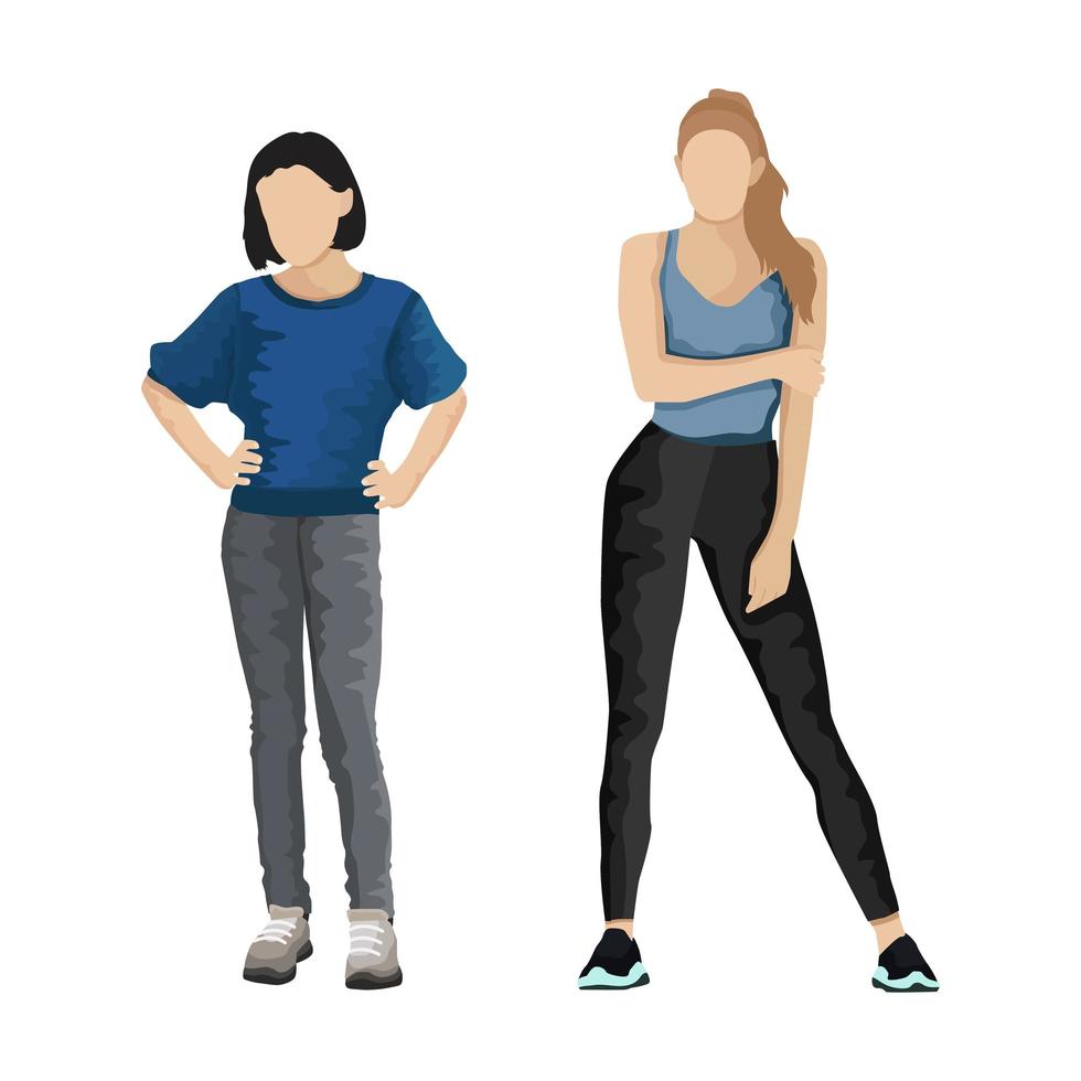 Two girls one athletic and high the second thin and low - Vector