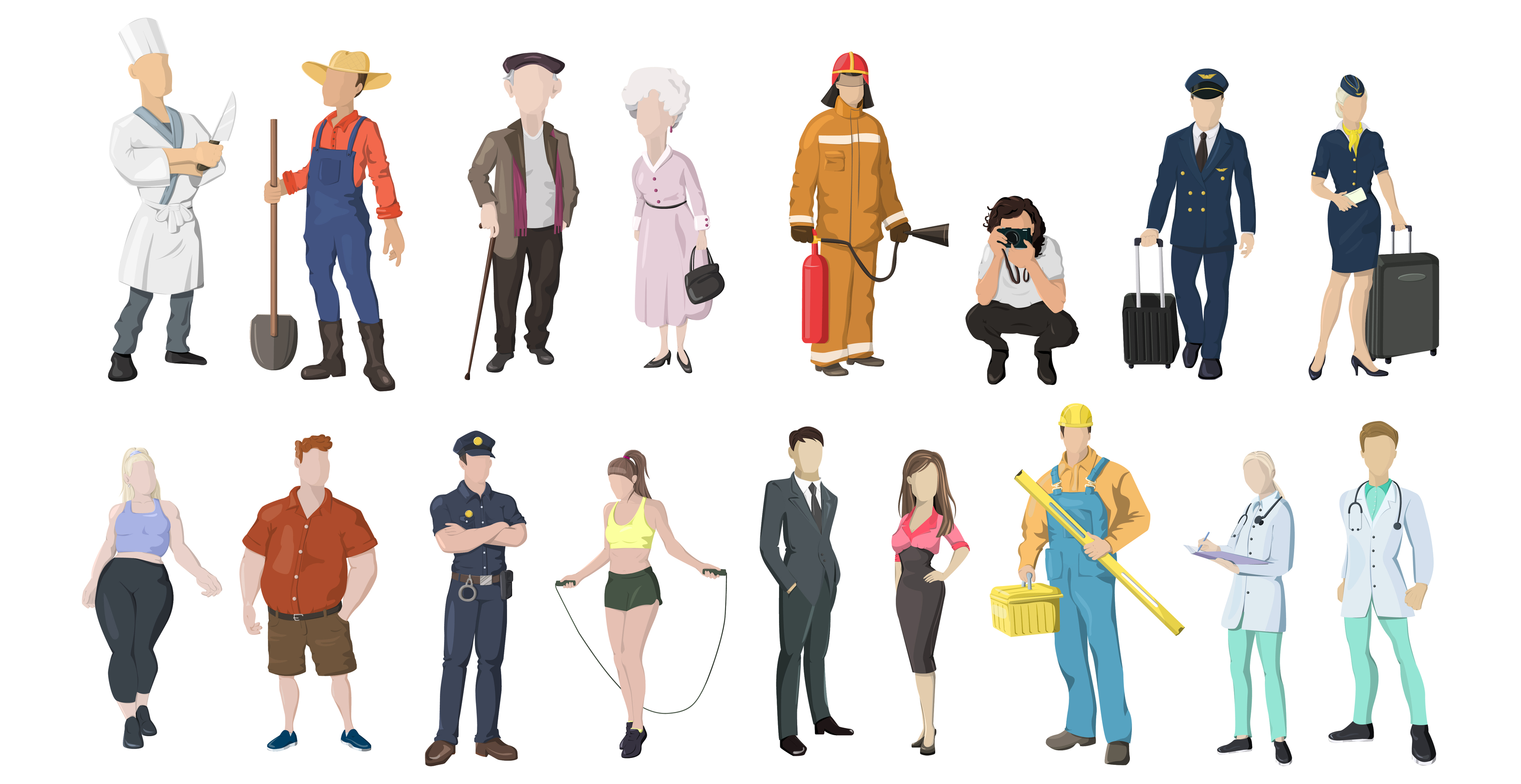 Set of 17 pcs people of different professions on a white background