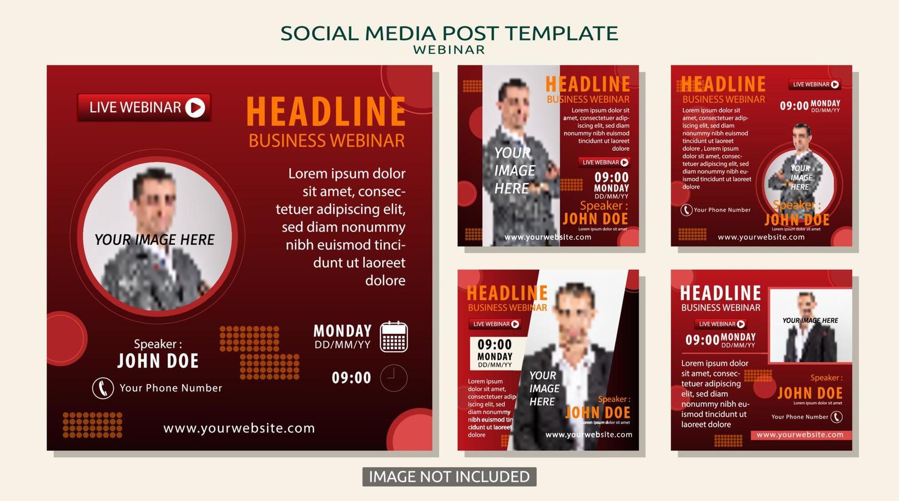 Social media post template for webinar with red color background vector