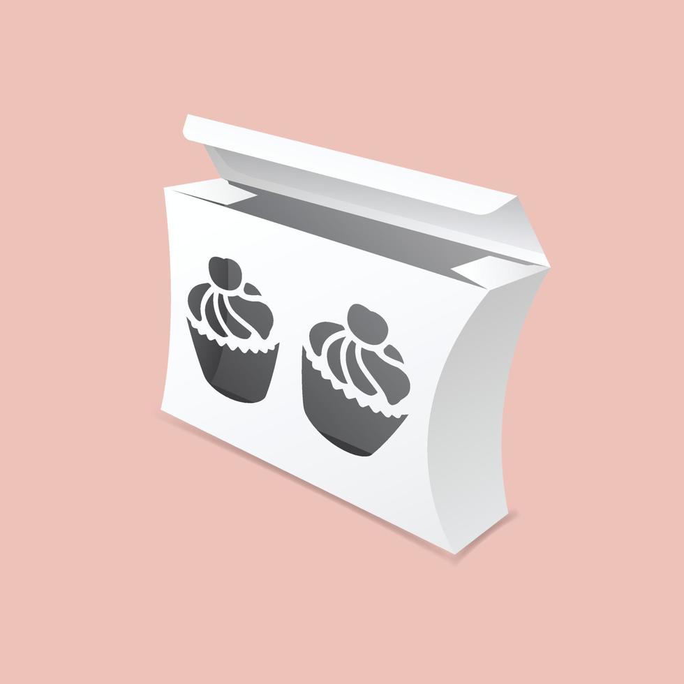 Curved side box with cup cake window mock up vector