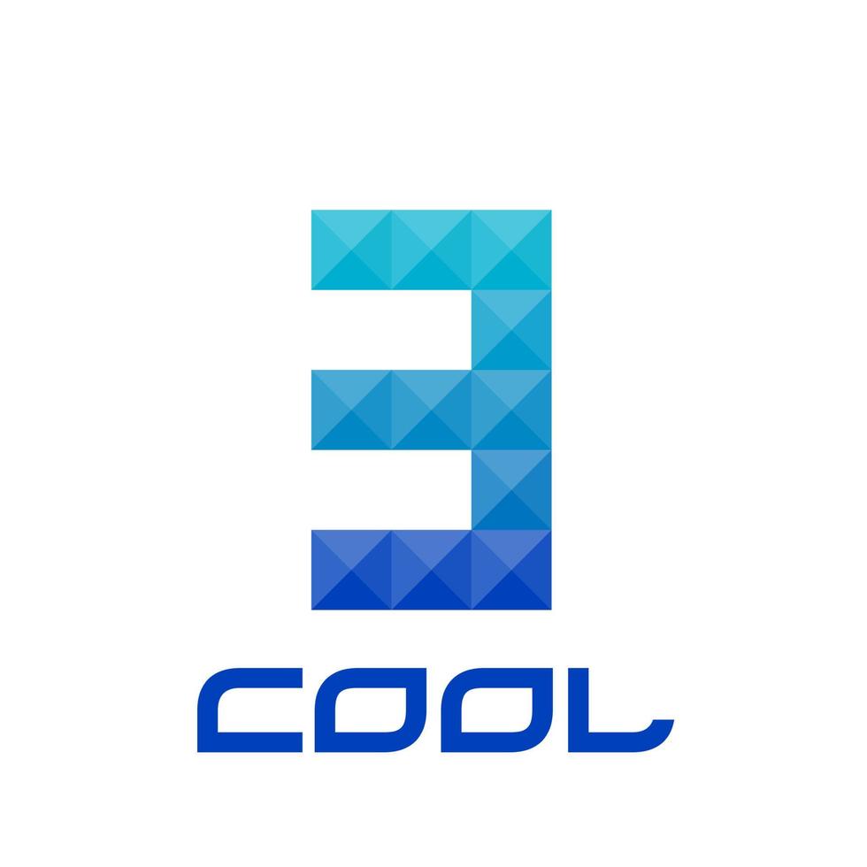 Geometric number 3 with bright blue-cyan colors. Good for print, business logo, design element, t-shirt design, etc. vector