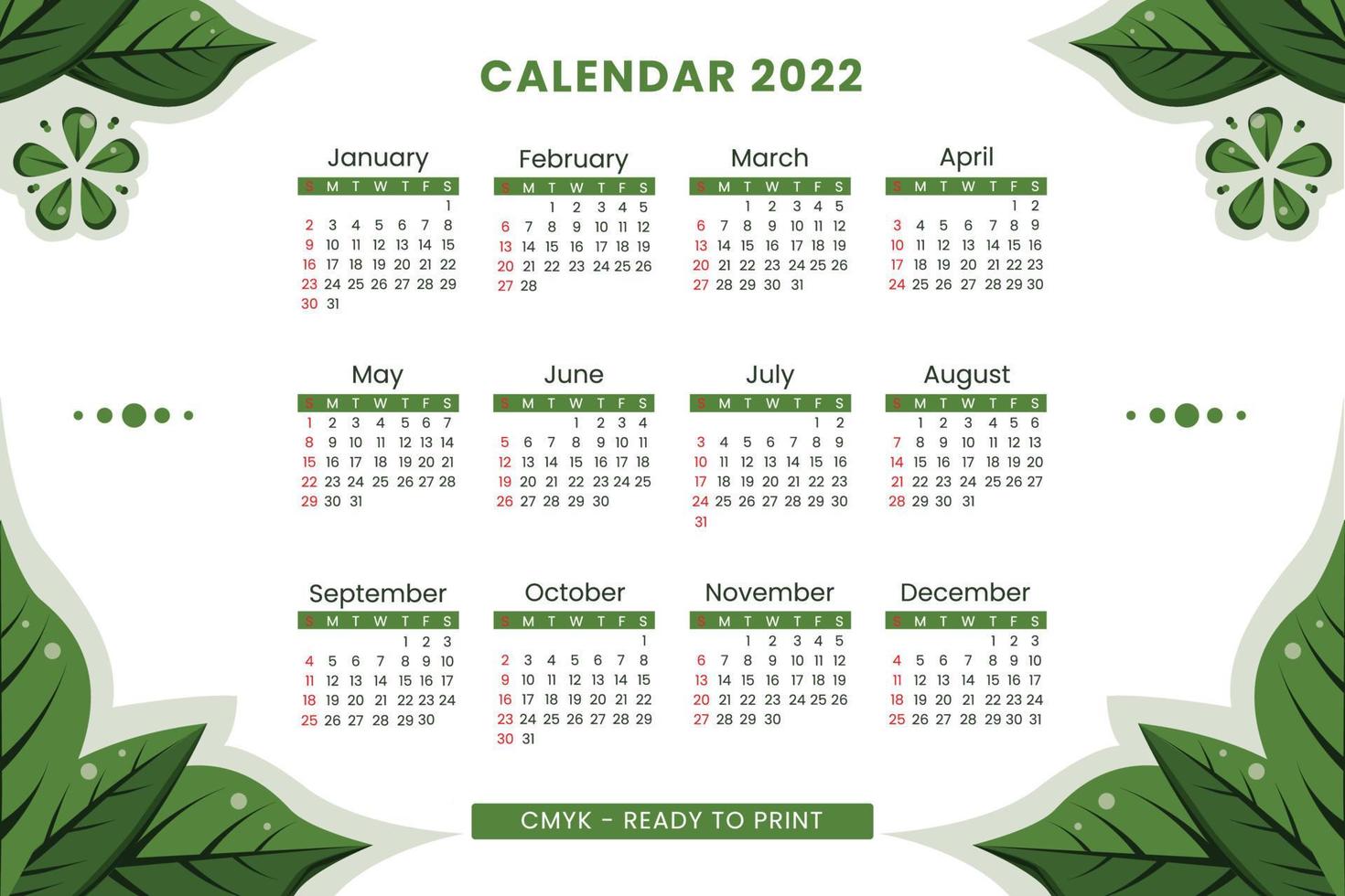 plantilla de calendario hoja verde fresca vector