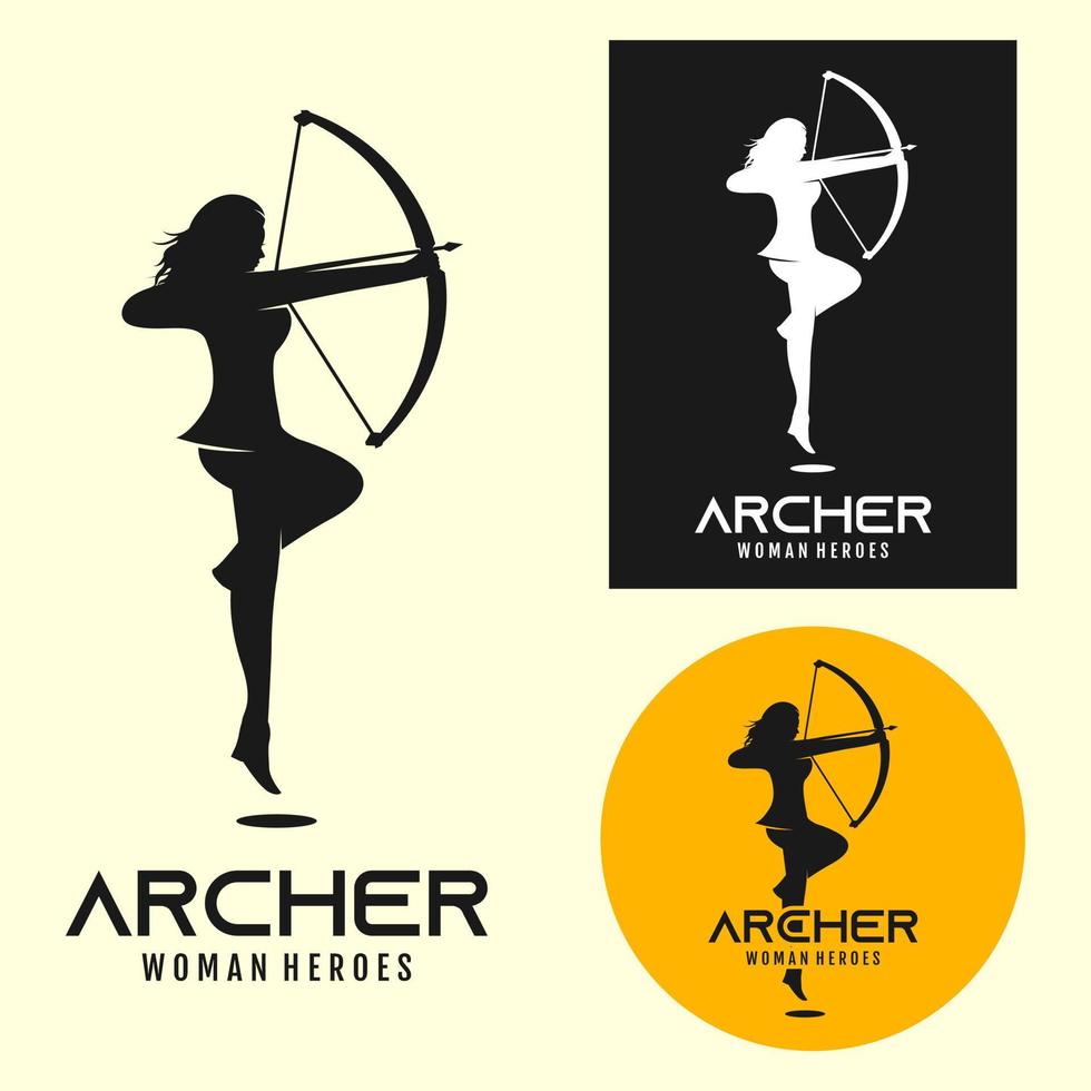 plantilla de logotipo de arquero mujer heroes vector