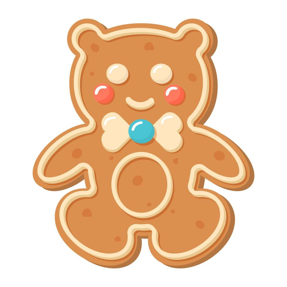 Christmas gingerbread bear. Sweet homemade glazed biscuit. vector