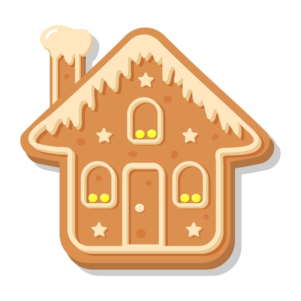 Christmas gingerbread house. Sweet homemade glazed biscuit. vector