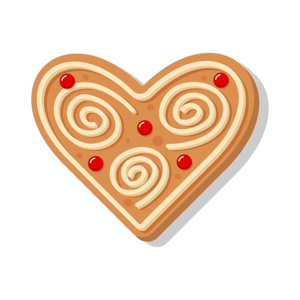 Christmas gingerbread in the shape of a heart. Sweet homemade glazed biscuit. vector