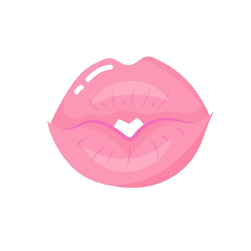 Human kiss lips in sweet pink colors. vector