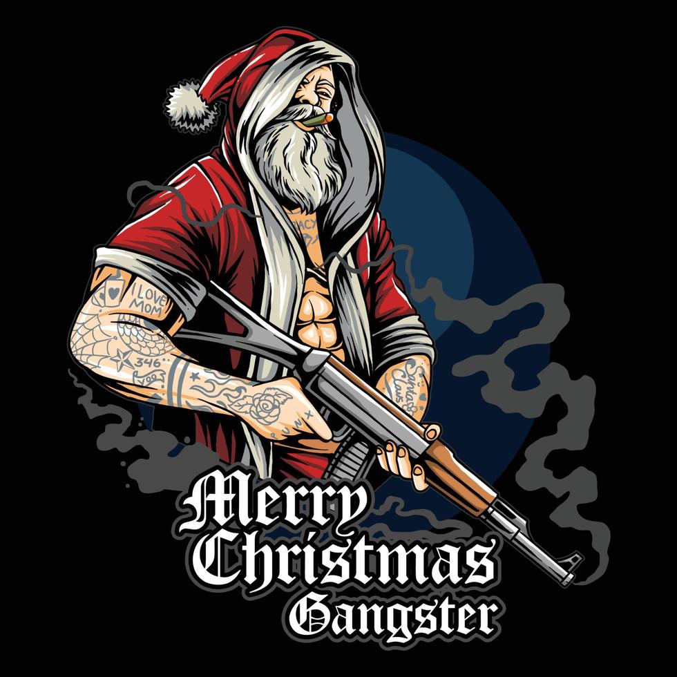 christmas santa claus holding  long gun like mafia boss vector