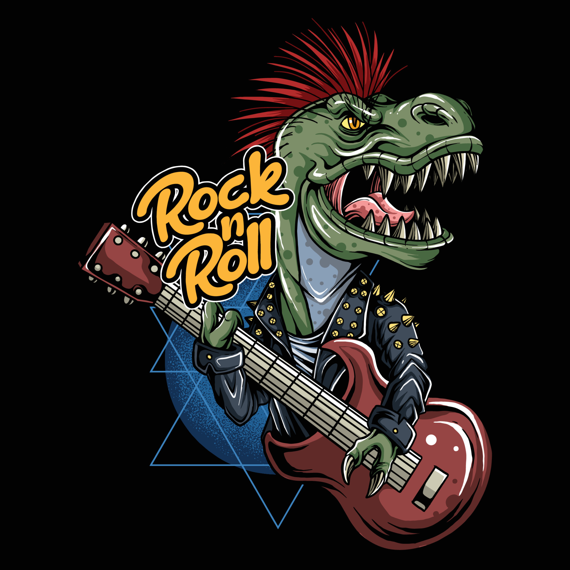 Vintage Rocking Guitar T-Rex Dinosaur Poster