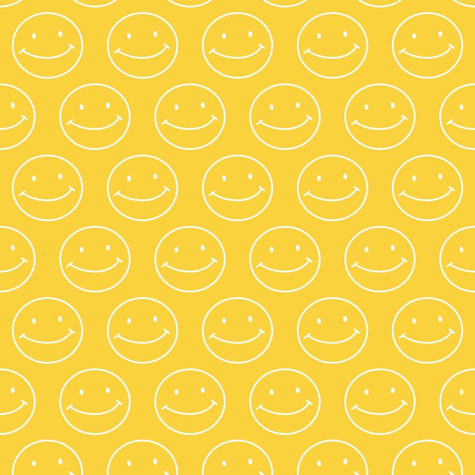 Patrón sin fisuras con lindo fondo blanco amarillo con forma de carita sonriente listo para su diseño vector