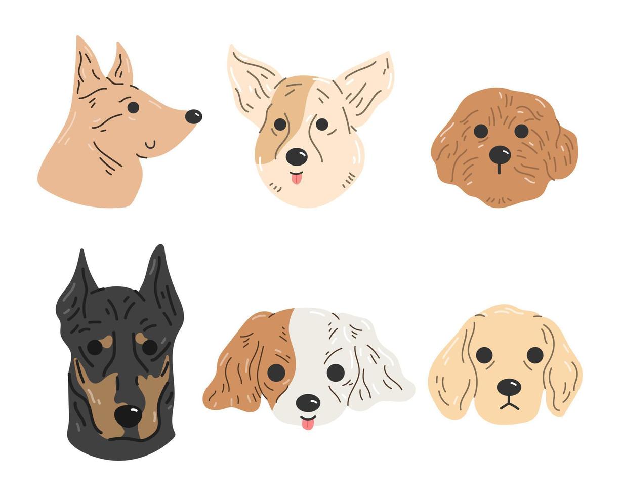 personaje de perro de dibujos animados. Colección de diseño de personajes de dibujos animados de perros lindos. ilustración vectorial. vector