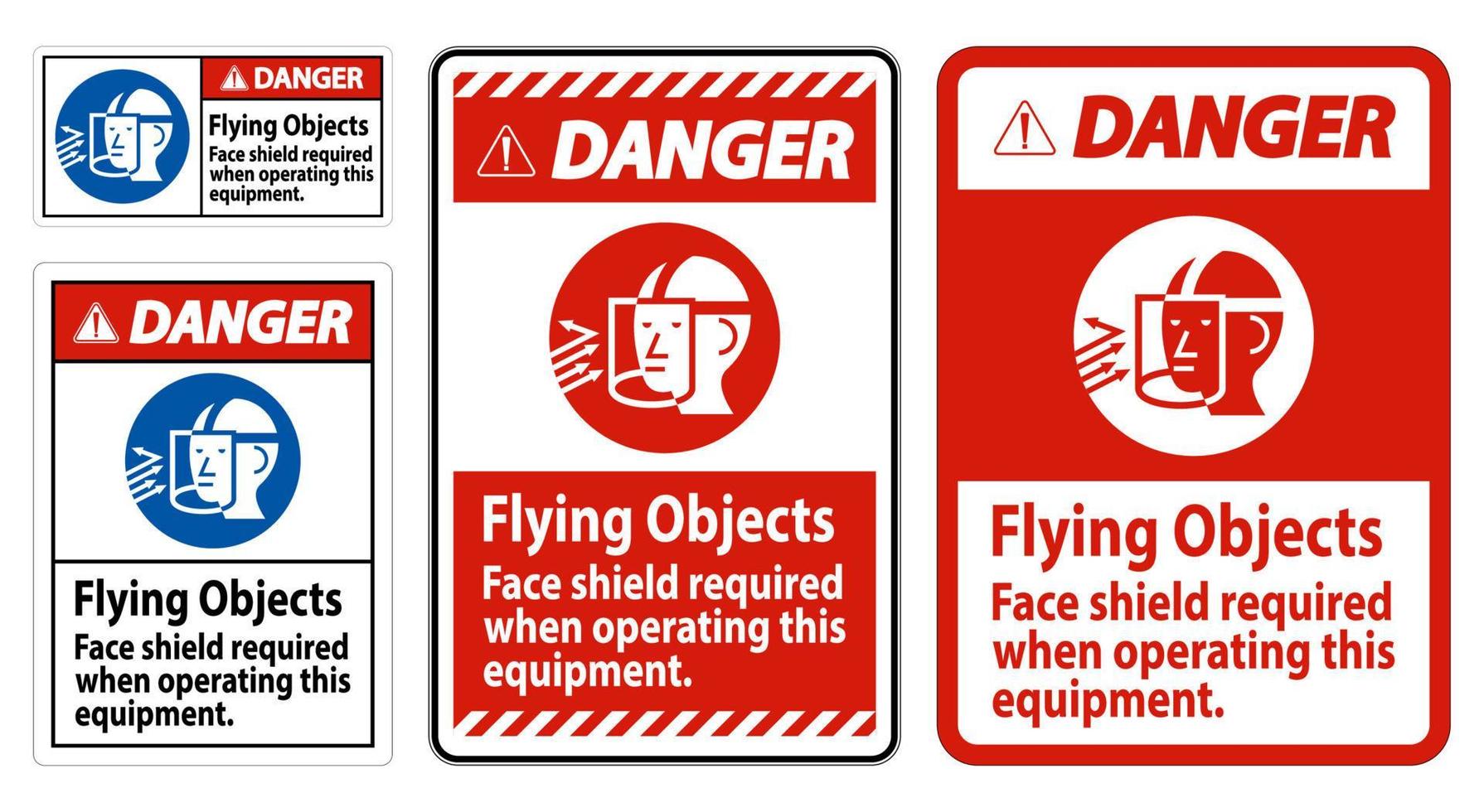 Danger Sign Flying Objects, Face Shield Required When Operating This Equipment vector