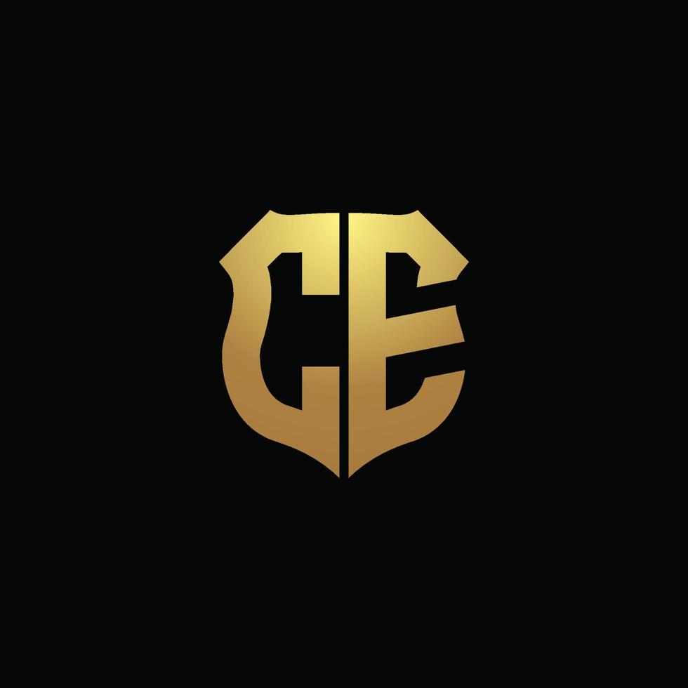 CE logo monogram with gold colors and shield shape design template vector