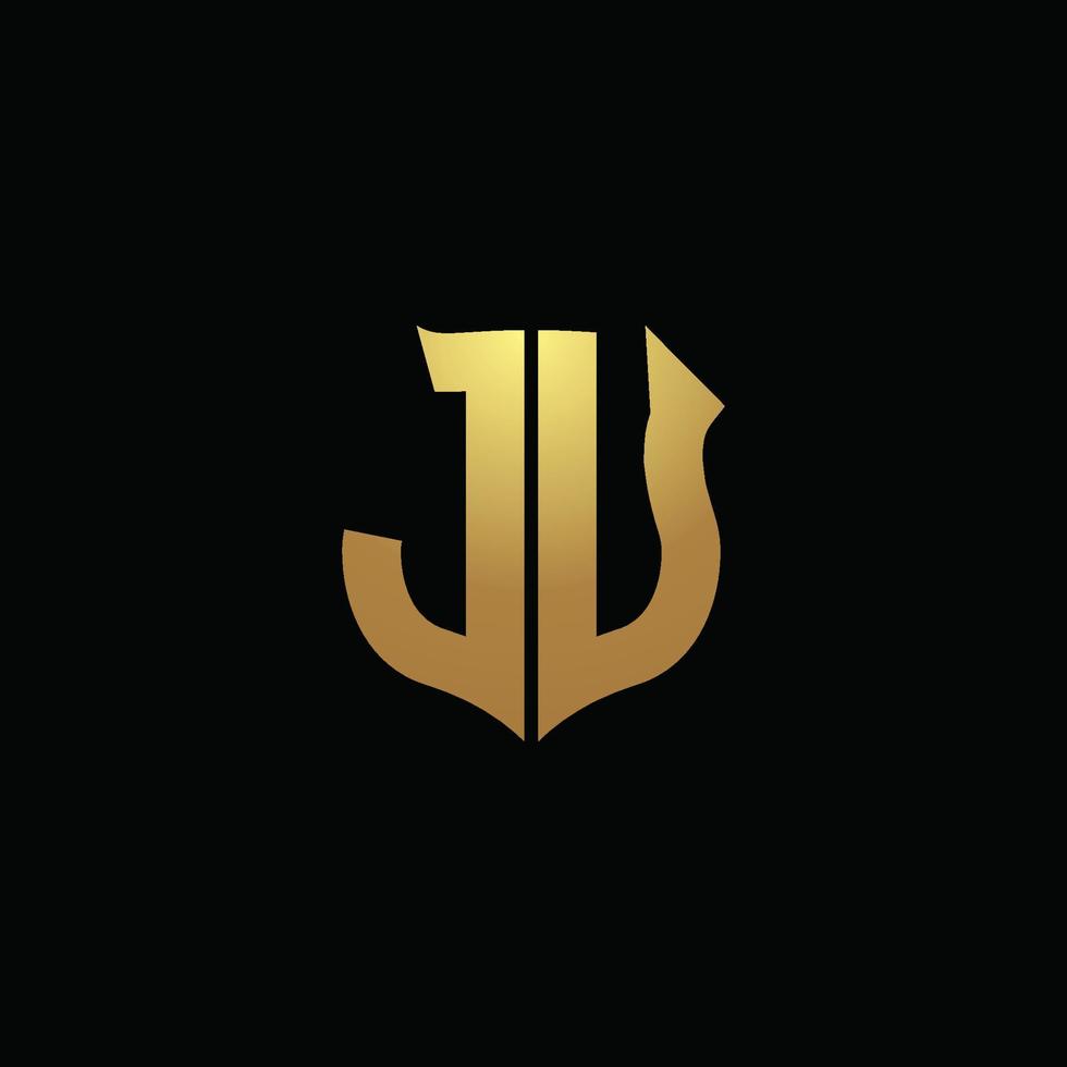 monograma del logotipo de ju con colores dorados y plantilla de diseño de forma de escudo vector