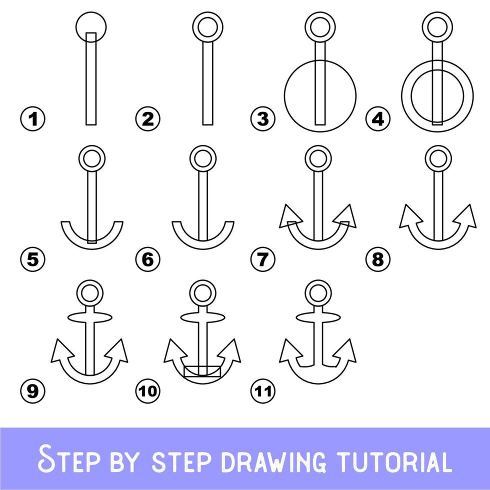 Kid game to develop drawing skill with easy gaming level for preschool kids, drawing educational tutorial for Anchor. vector