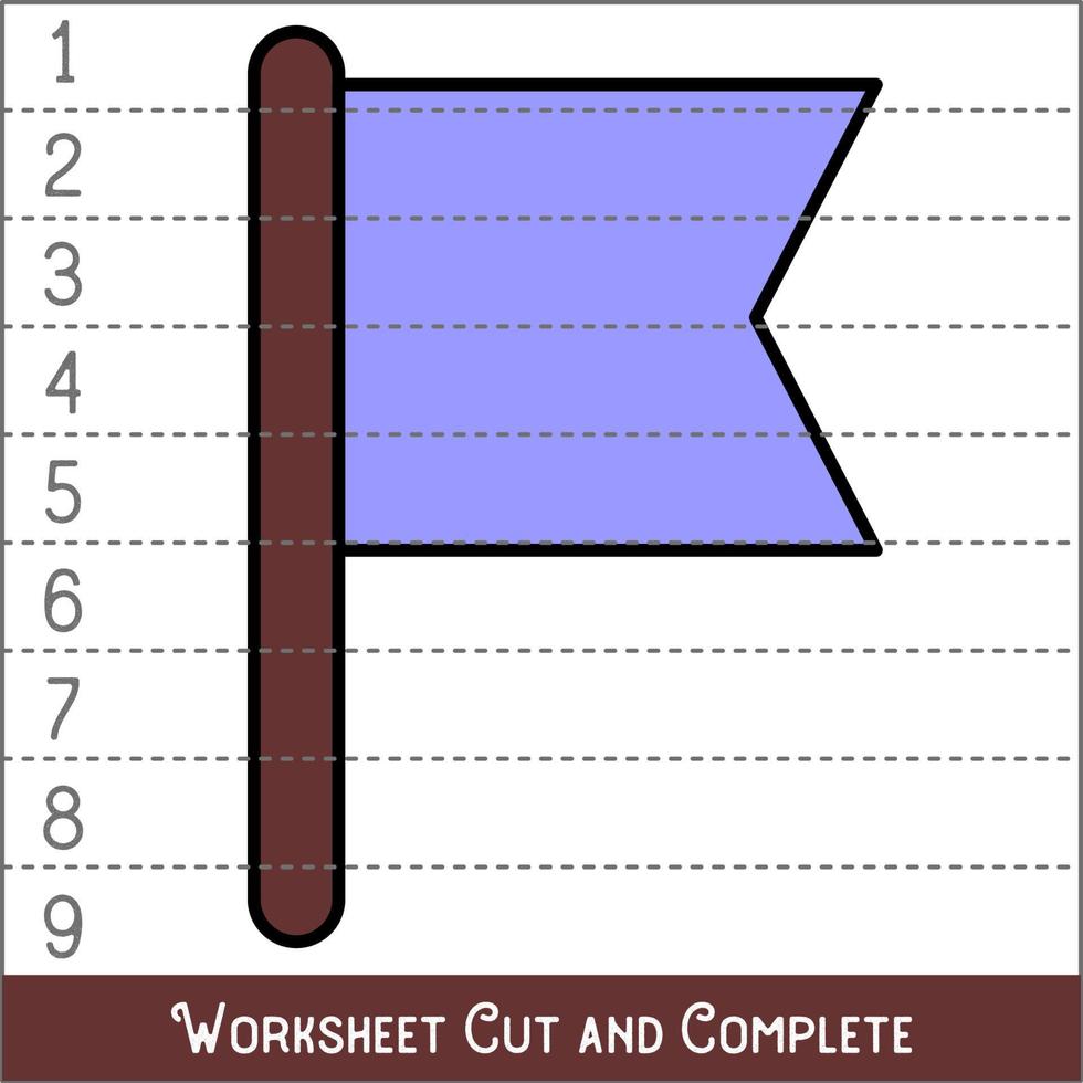 Worksheet. Game for kids, children. Math Puzzles. Cut and complete. Learning mathematics. Blue Flag. vector