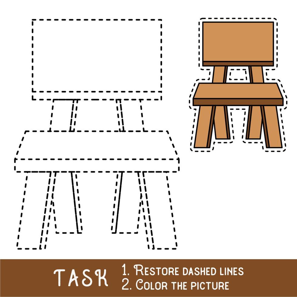 Drawing worksheet for preschool kids with easy gaming level of difficulty, simple educational game for kids one line tracing of Chair. vector