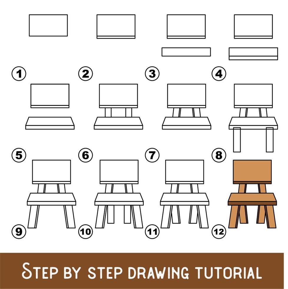 Kid game to develop drawing skill with easy gaming level for preschool kids, drawing educational tutorial for Chair. vector