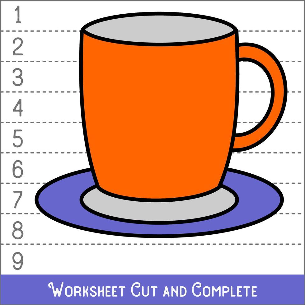 Worksheet. Game for kids, children. Math Puzzles. Cut and complete. Learning mathematics. Chair. vector