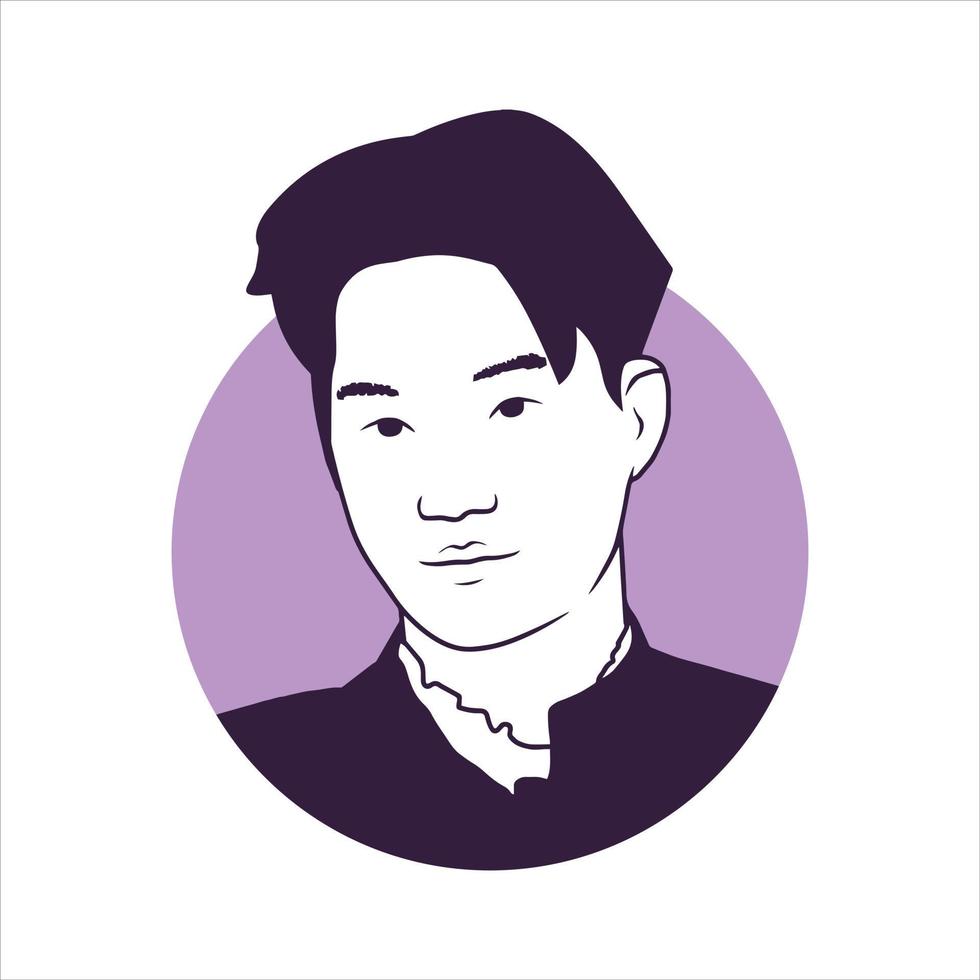 portrait of asian man in circle frame with purple color. vector