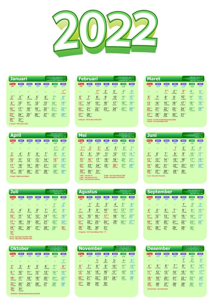 One page calendar 2022 vector