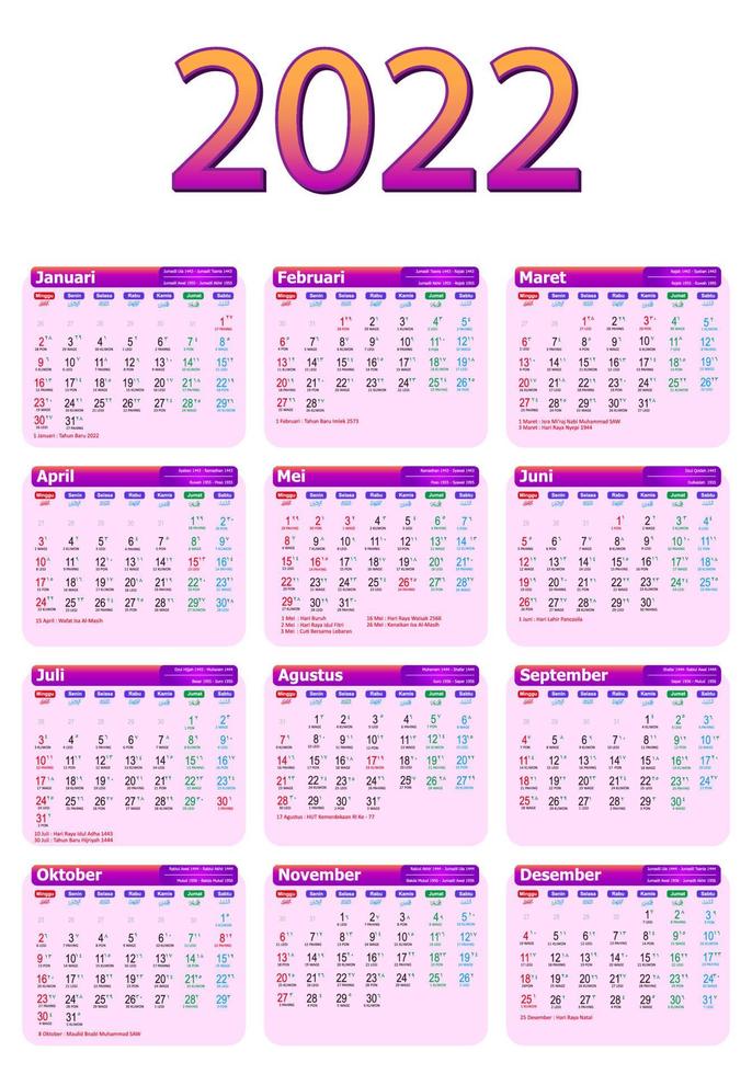 One page calendar 2022 vector