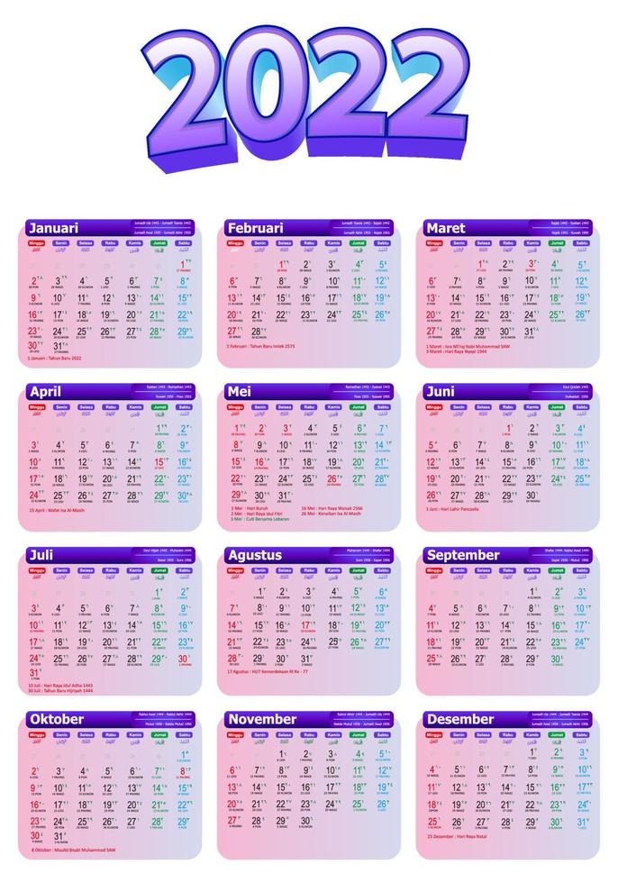 One page calendar 2022 vector