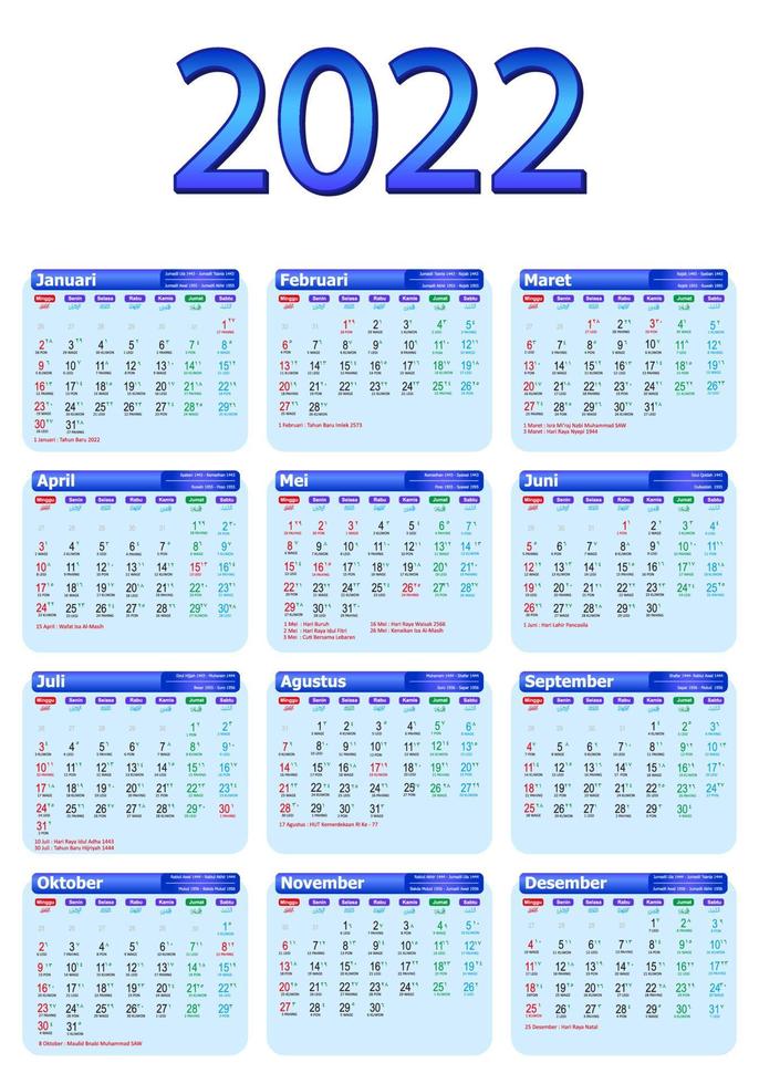 One page calendar 2022 vector