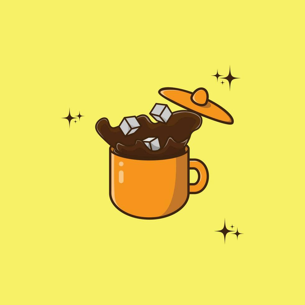 Cartoon vector icon illustration of a cup of coffee with sugar cubes. Premium vector isolated concept icon. Flat cartoon style