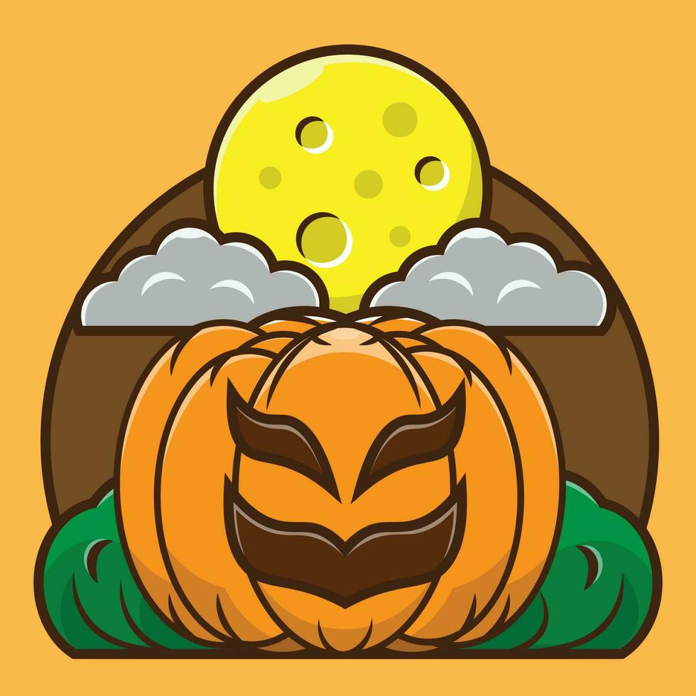 Scary looking pumpkin fruit icon vector illustration. Jack O Lantern's face. Premium icon halloween character concept. Flat cartoon style