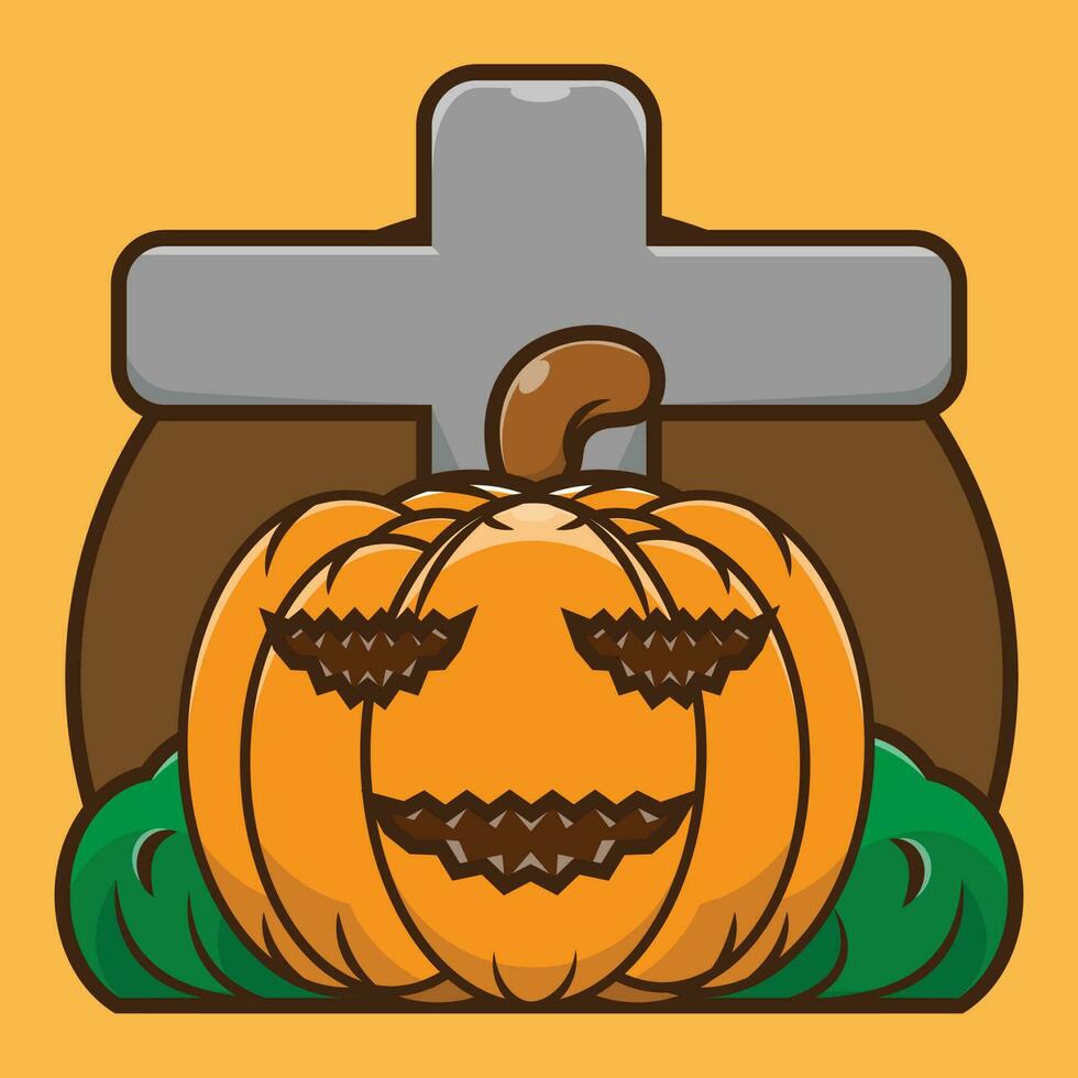 Ilustración de vector de icono de fruta de calabaza de aspecto aterrador. cara de jack o lantern. concepto de personaje de halloween de icono premium. estilo de dibujos animados plana