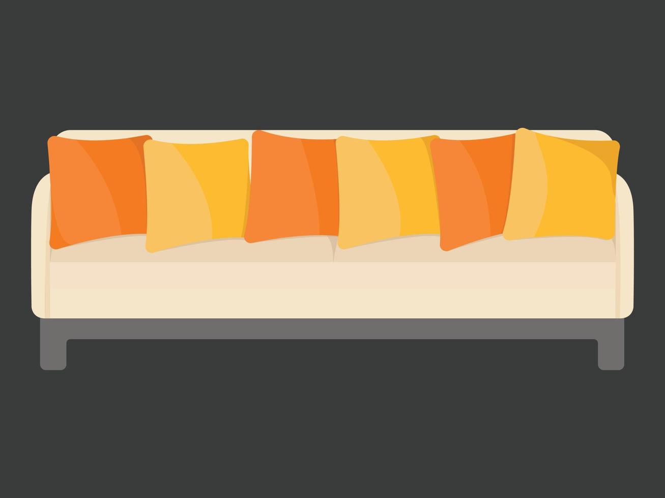 gran sofá beige con almohadas brillantes sobre un fondo oscuro vector