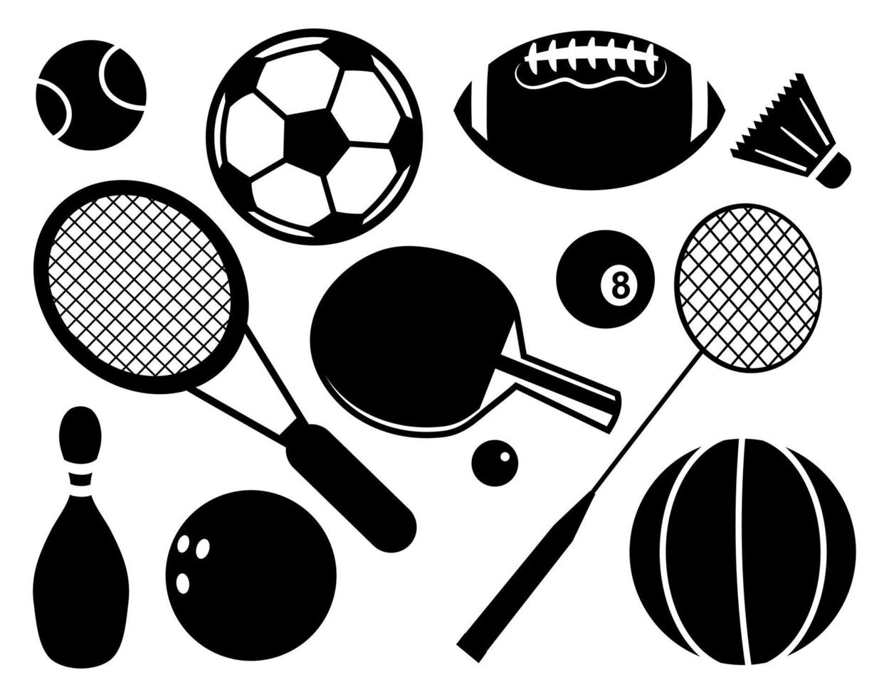 Un conjunto de equipos deportivos y de juegos de silueta. vector