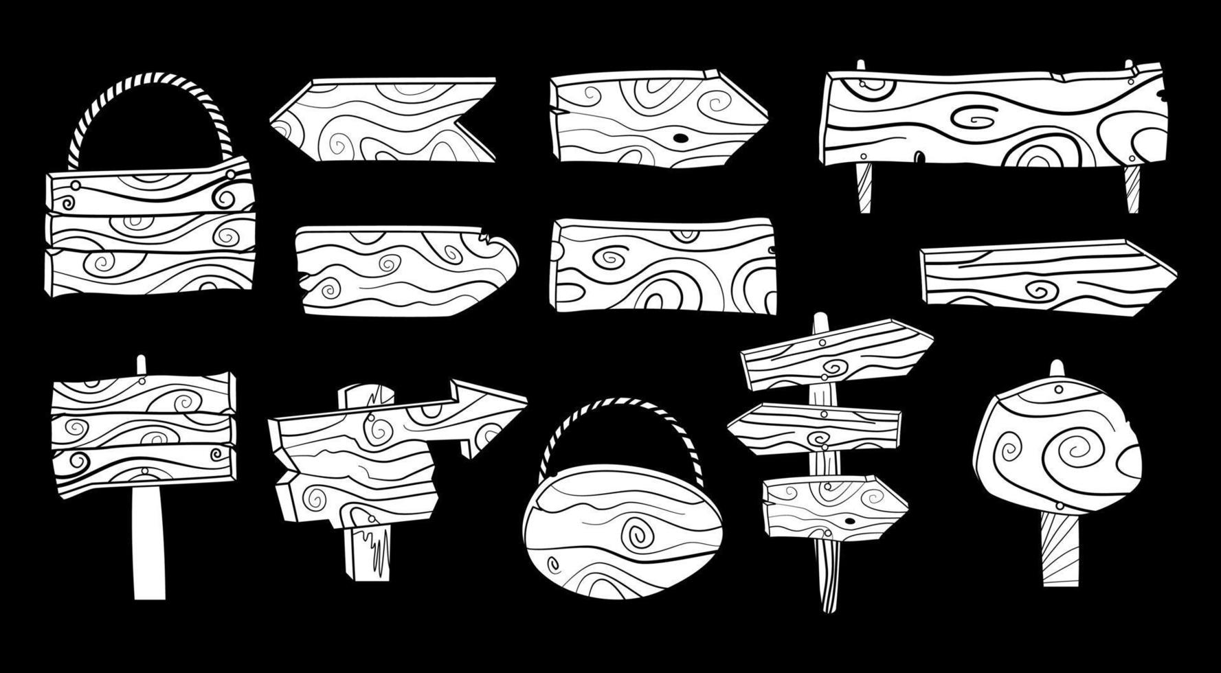 signos de doodle de madera en blanco en blanco y negro vector