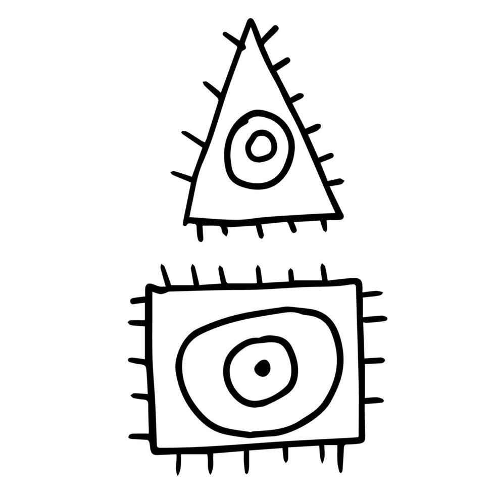 Cute cartoon doodle cactus  geometric shapes. Triangle, rectangle boho geo elements. Ethnic logos. vector