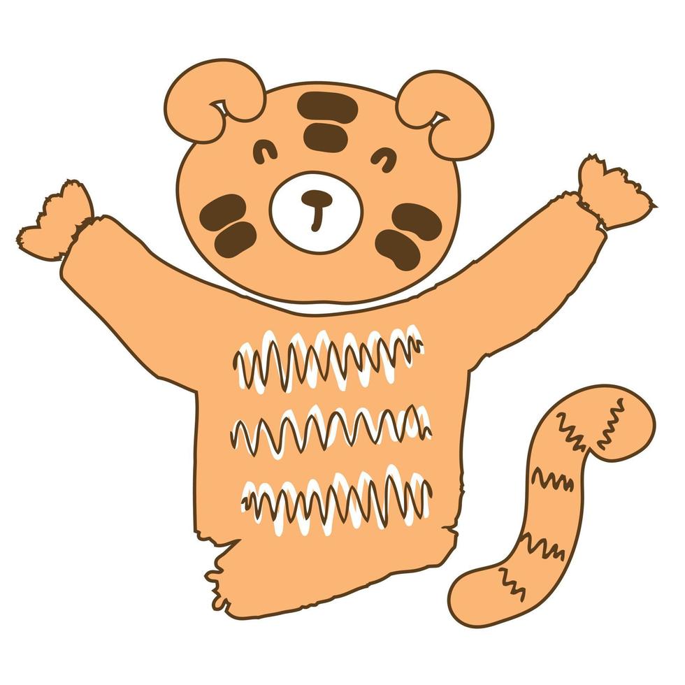 doodle de tigre feliz dibujado a mano. vector