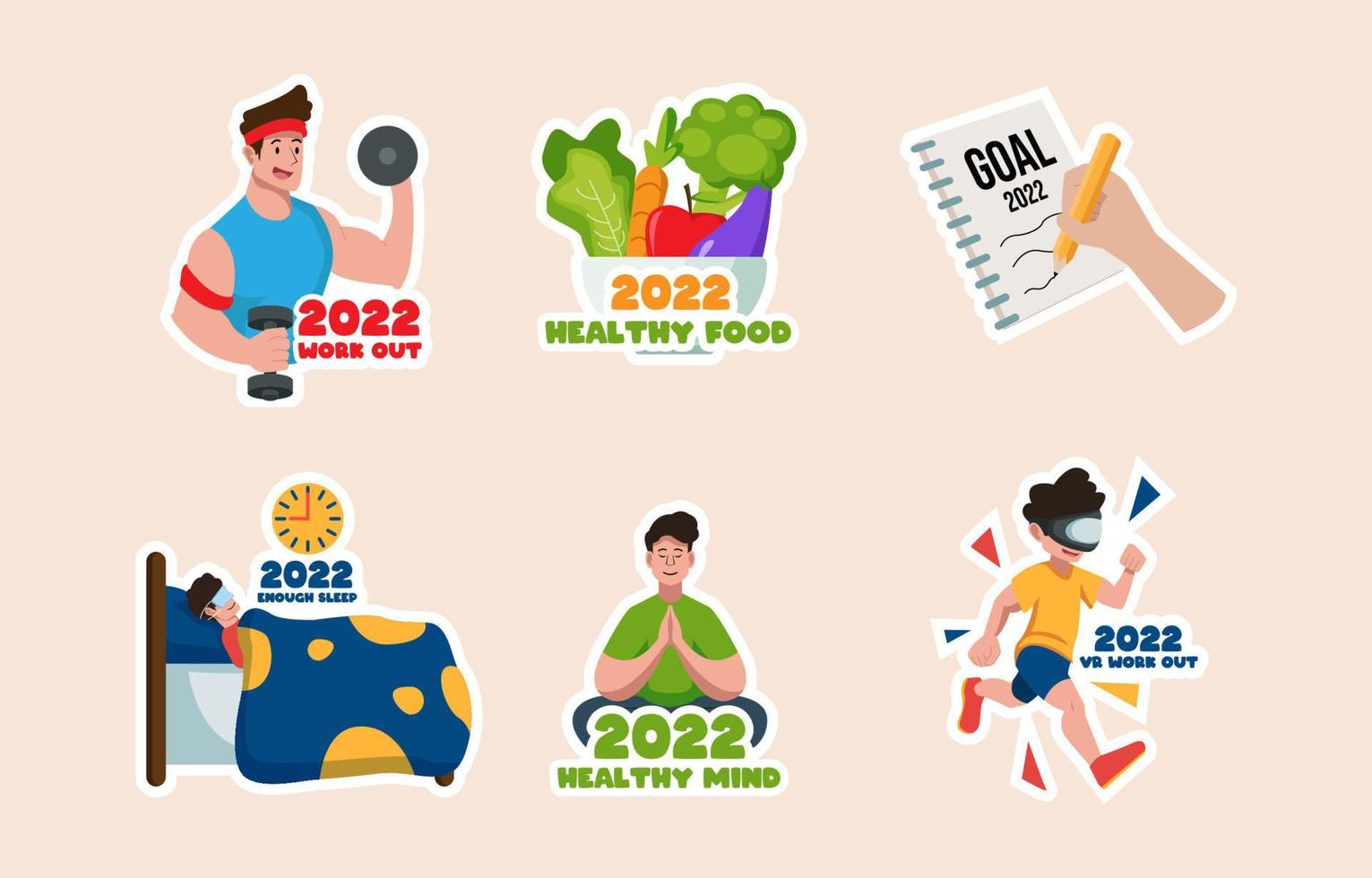 New Year Resolution of Balanced and Healthy Life Stickers vector