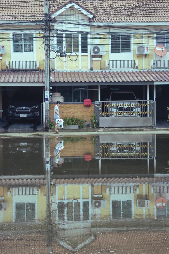 NONTHABURI, THAILAND-NOVEMBER 4, 2021 Low-Level Alley Flooding in The Pruksa Ville. photo