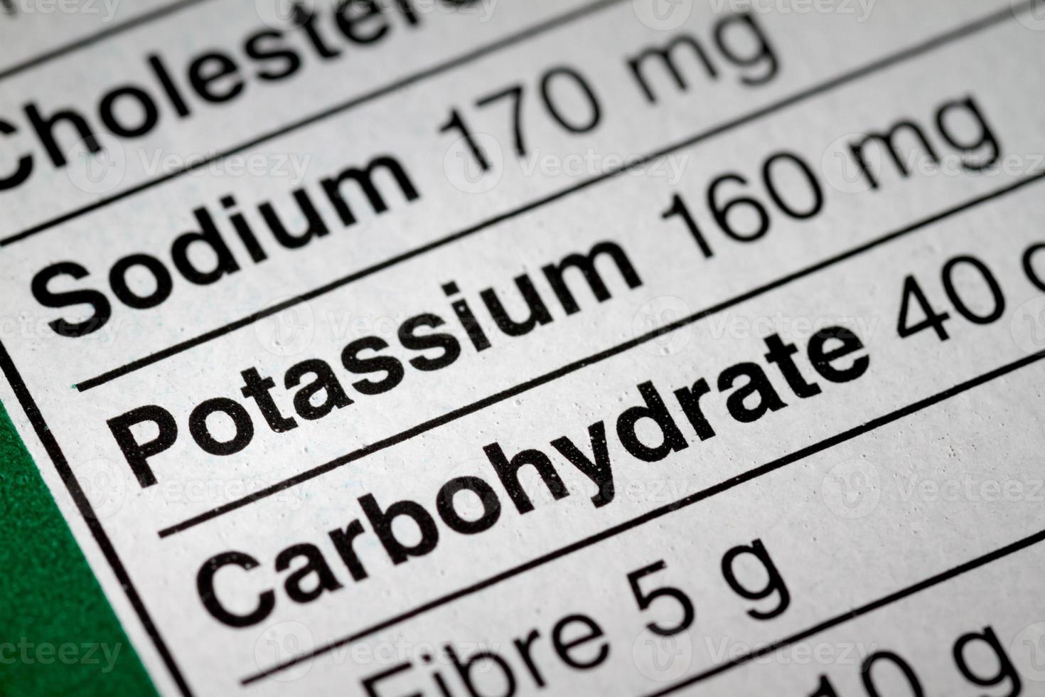 Imagen de poca profundidad de campo de información nutricional foto