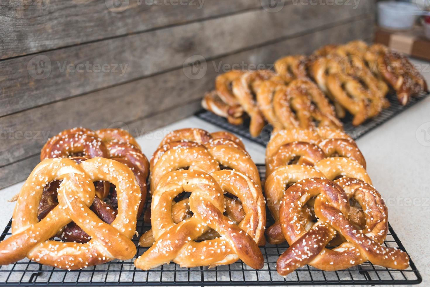 Many Freshly Baked Pretzel Cooling photo