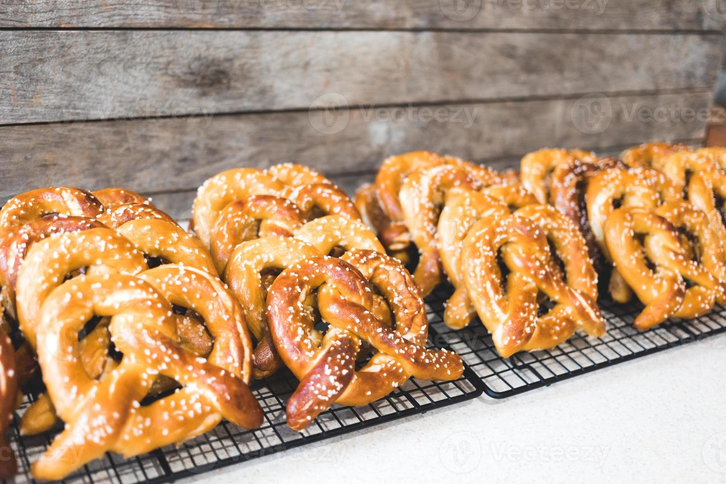 Many Freshly Baked Pretzel Cooling photo