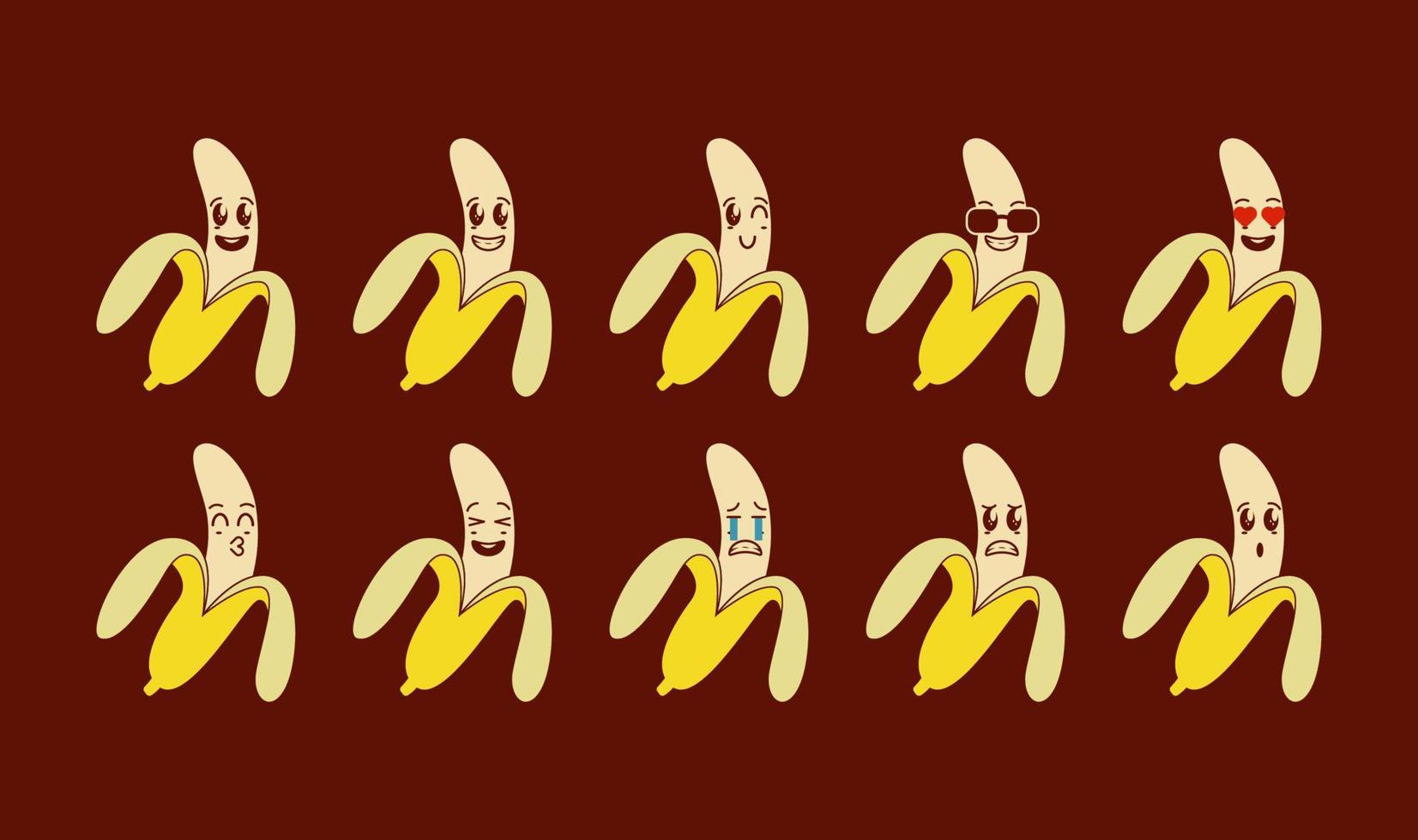 coloridos dibujos animados de plátano con diversas expresiones vector
