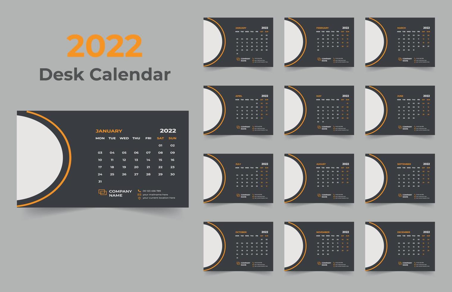 2022 Desk Calendar Template Design vector