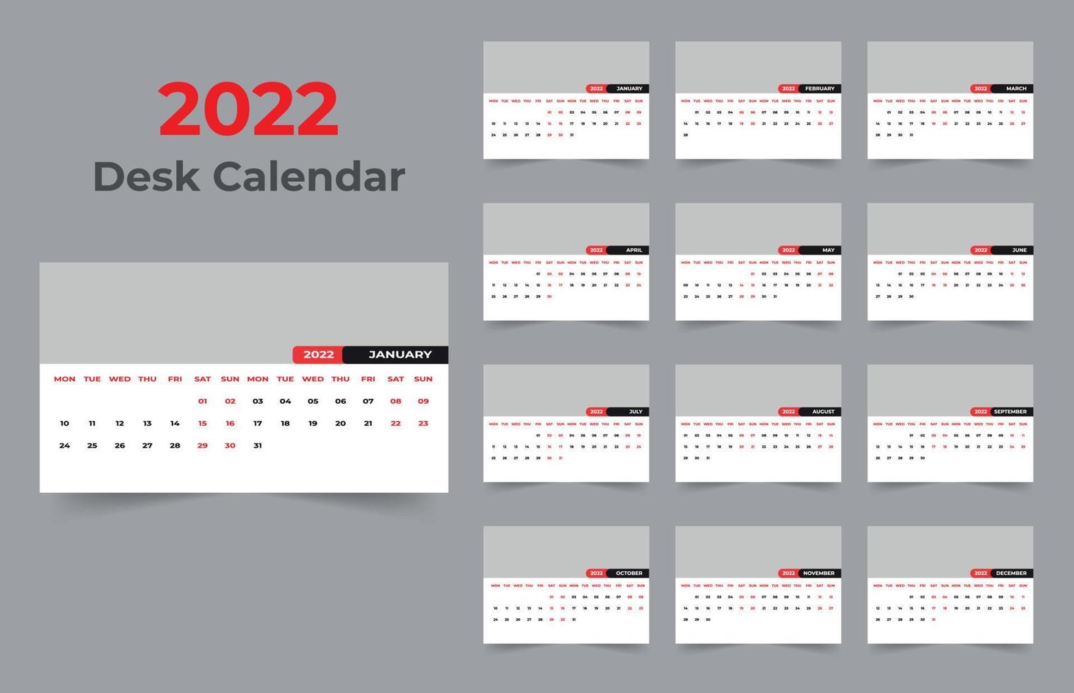 2022 Desk Calendar Template Design vector